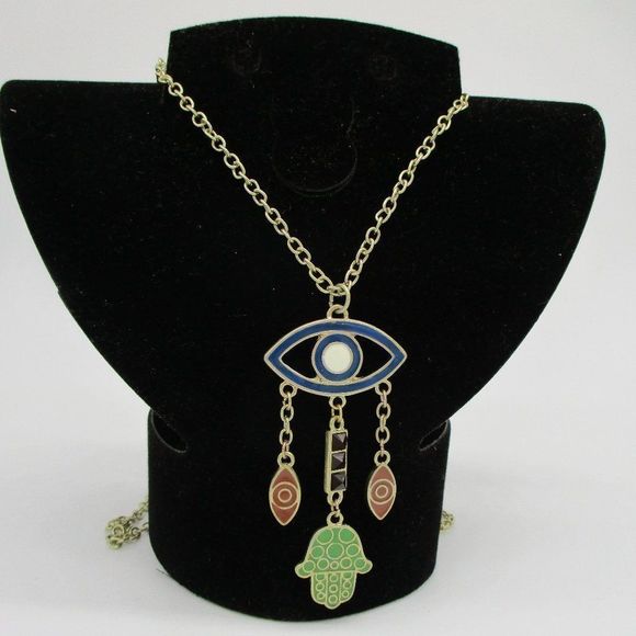 seeing Eye & Hand Hamsa Symbol Necklace Chain - Picture 1 of 4